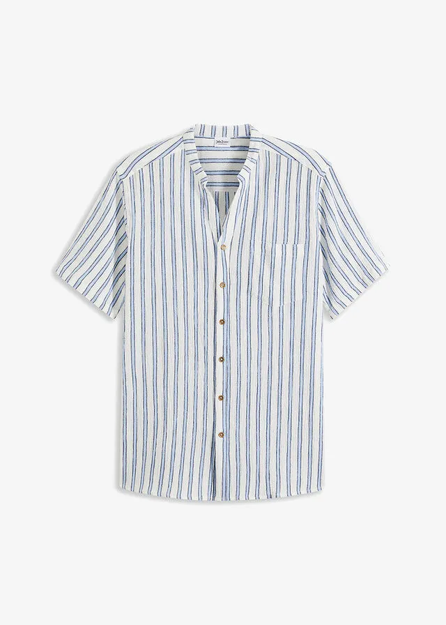 CAMISA DE MANGA CORTA BLANCO LANAAZUL PERLAAZUL MARINO CON RAYAS