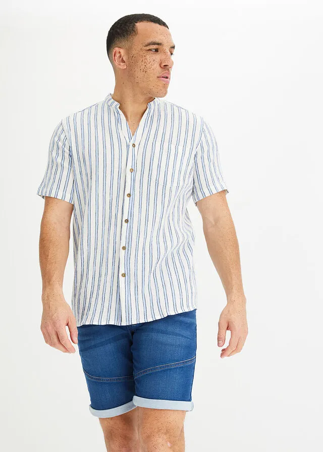 CAMISA DE MANGA CORTA BLANCO LANAAZUL PERLAAZUL MARINO CON RAYAS
