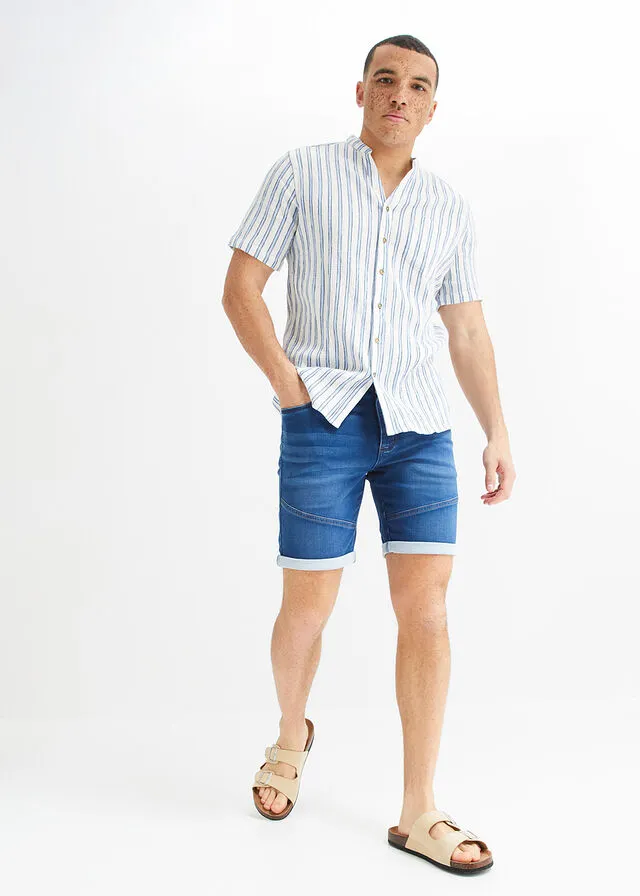 CAMISA DE MANGA CORTA BLANCO LANAAZUL PERLAAZUL MARINO CON RAYAS