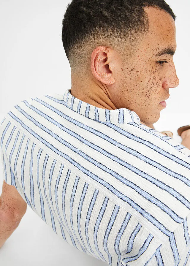 CAMISA DE MANGA CORTA BLANCO LANAAZUL PERLAAZUL MARINO CON RAYAS