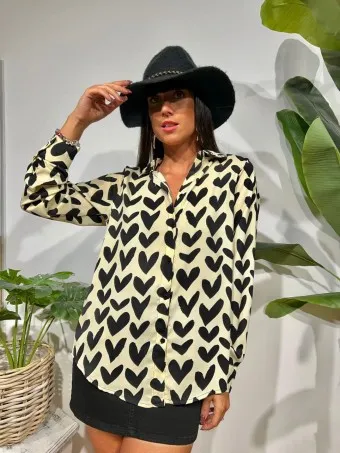 Camisa Fluida Corazones LOVANNE Beige