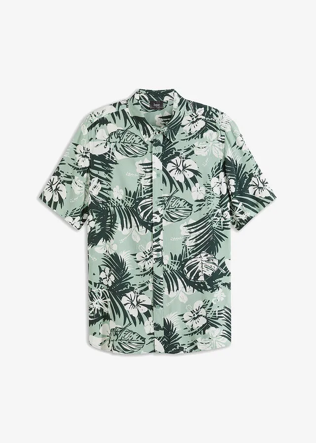 Camisa hawaiana de manga corta Verde pastel de flores
