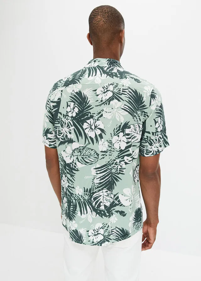 Camisa hawaiana de manga corta Verde pastel de flores