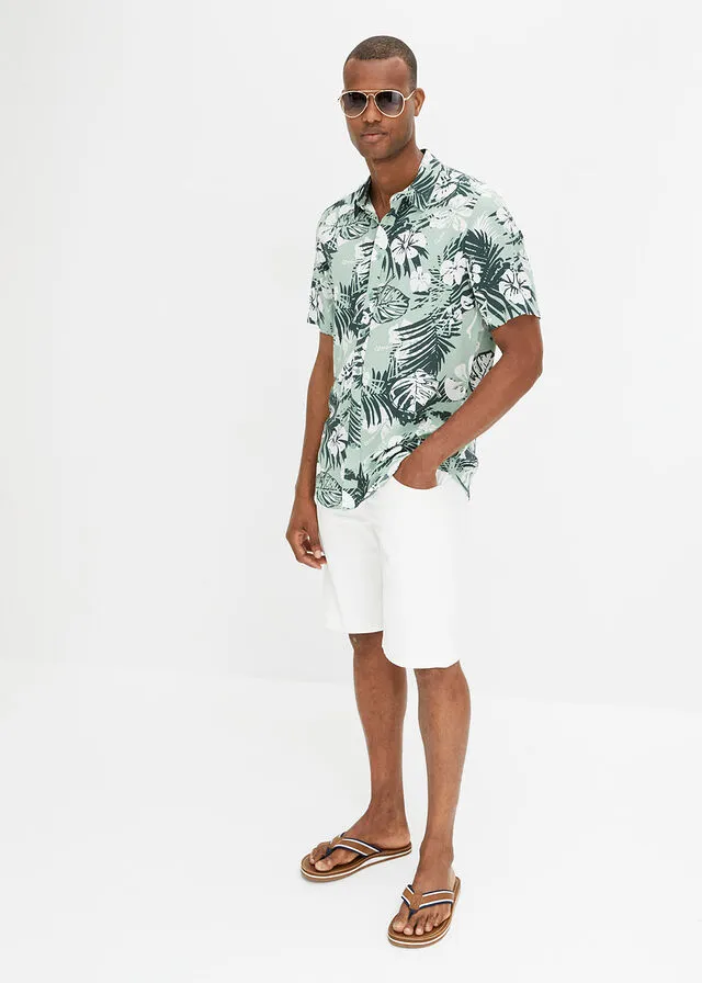 Camisa hawaiana de manga corta Verde pastel de flores