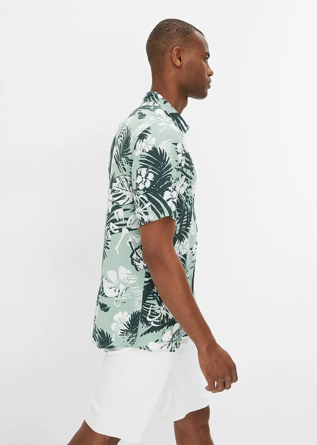 Camisa hawaiana de manga corta Verde pastel de flores