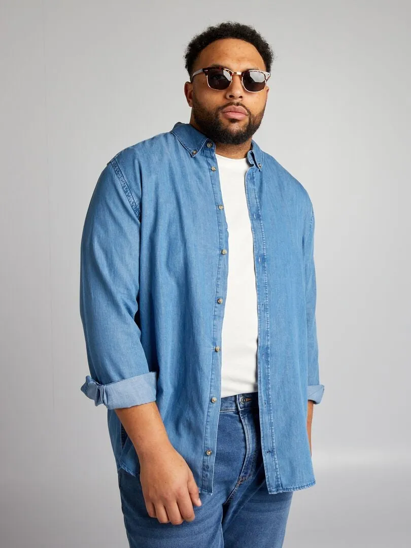 CAMISA RECTA EFECTO VAQUERO  AZUL