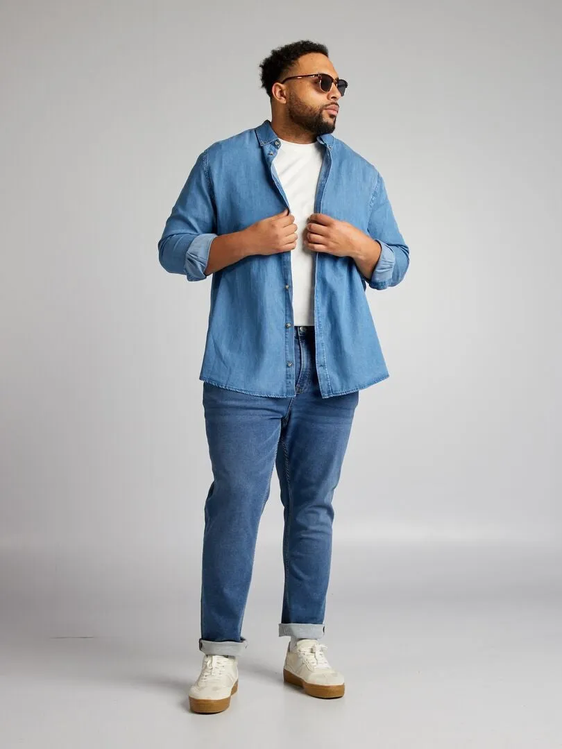 CAMISA RECTA EFECTO VAQUERO  AZUL
