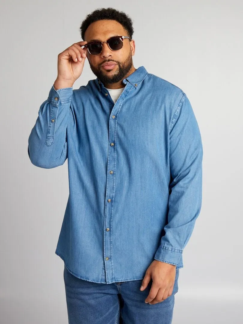 CAMISA RECTA EFECTO VAQUERO  AZUL
