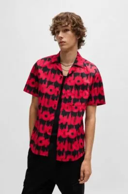 Camisa relaxed fit de algodón con logo ahumado estampado