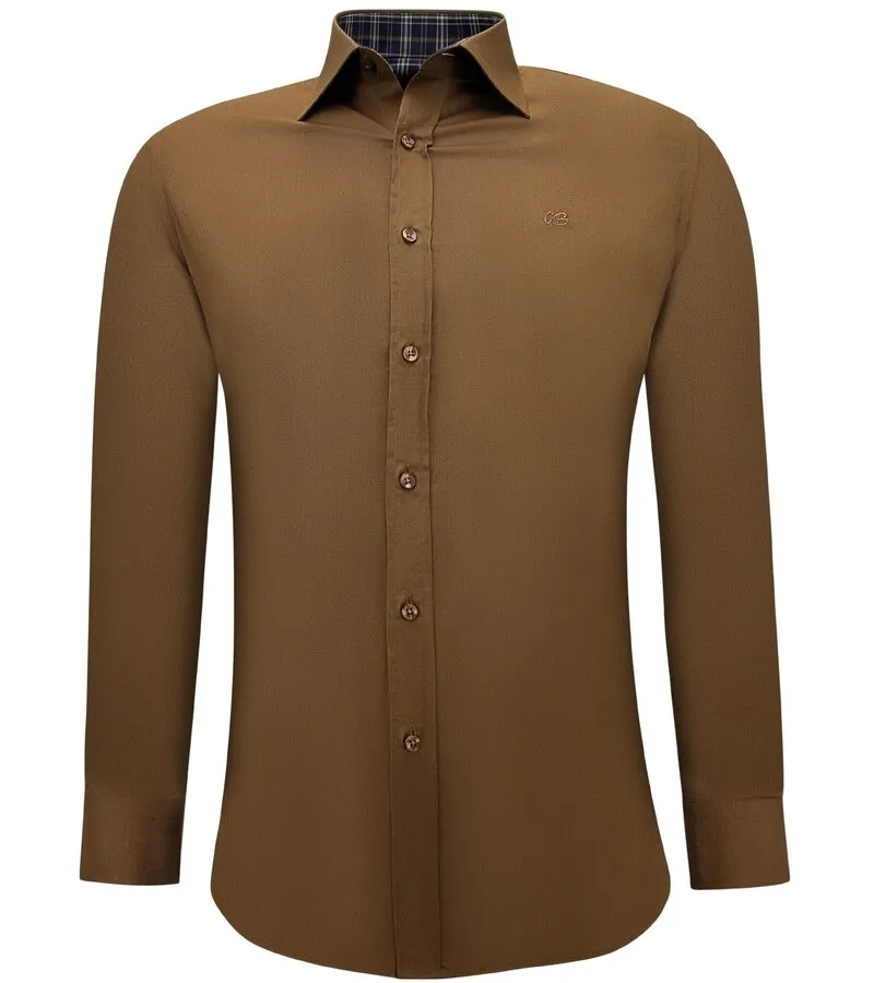 CAMISAS BUSINESS HOMBRE SLIM FIT STRETCH  MARRóN