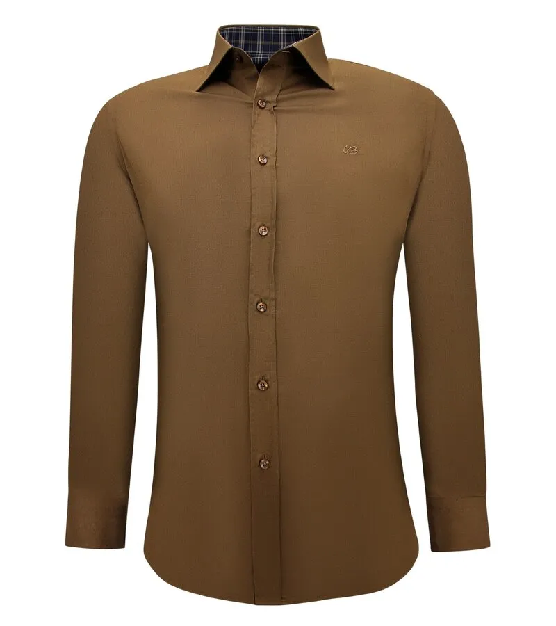 CAMISAS BUSINESS HOMBRE SLIM FIT STRETCH  MARRóN
