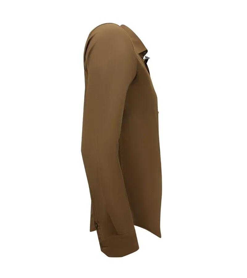 CAMISAS BUSINESS HOMBRE SLIM FIT STRETCH  MARRóN