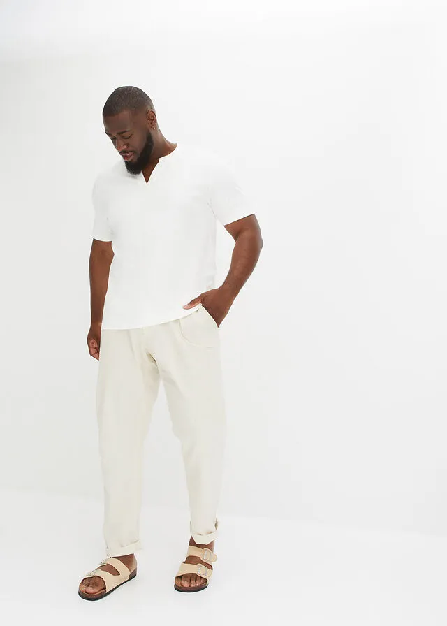 Camiseta con bordado calado en el cuello y de algodón orgánico Blanco lana