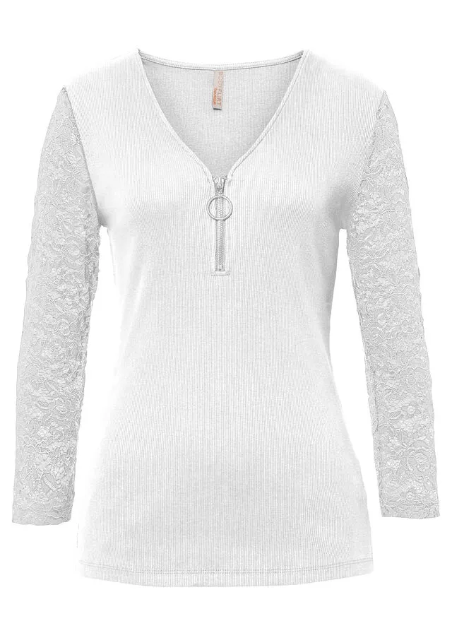 Camiseta con cremallera Blanco lana