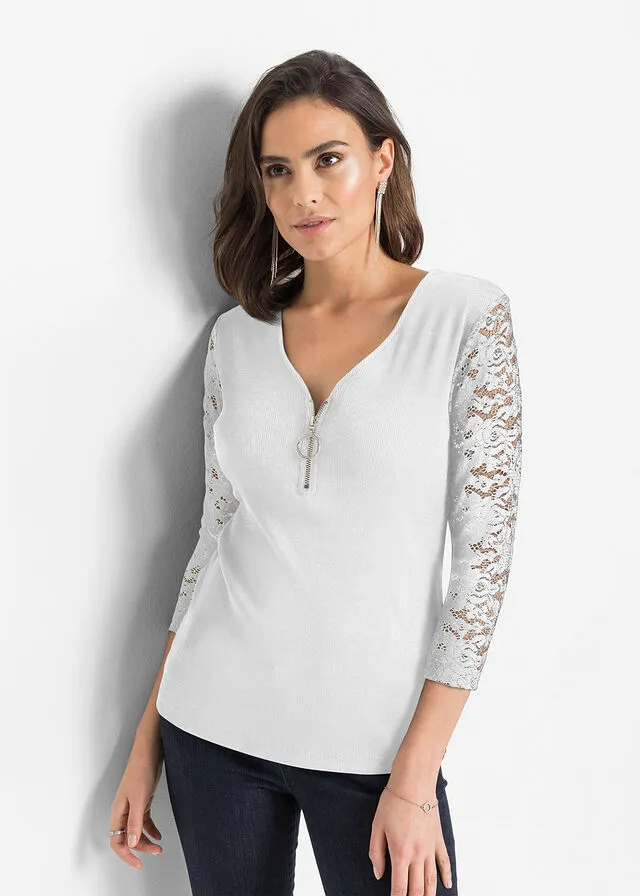 Camiseta con cremallera Blanco lana