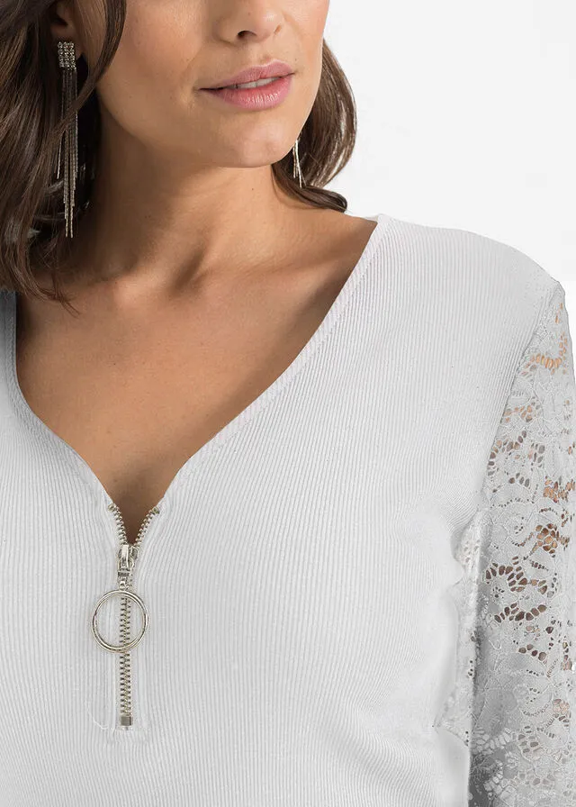 Camiseta con cremallera Blanco lana