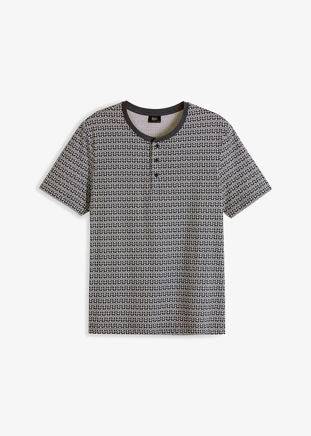 CAMISETA CON CUELLO HENLEY NEGROBLANCO LANA