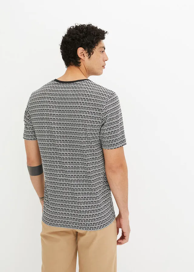 CAMISETA CON CUELLO HENLEY NEGROBLANCO LANA