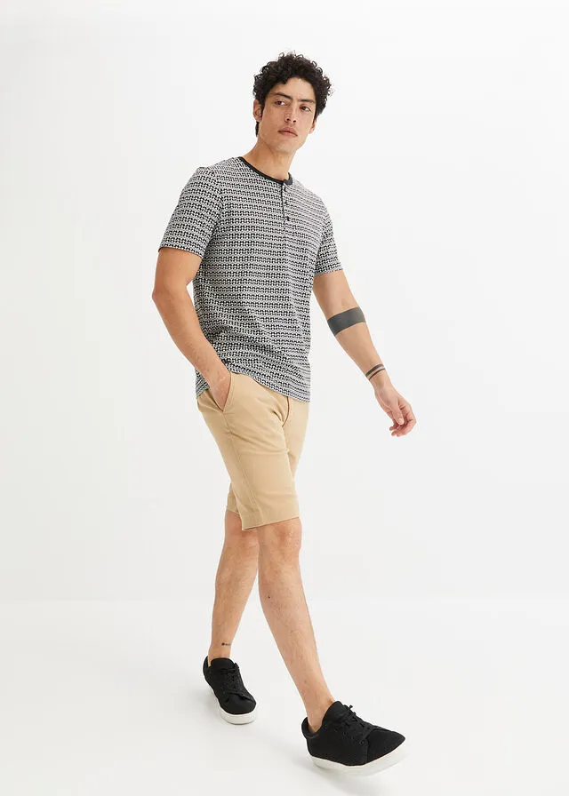 CAMISETA CON CUELLO HENLEY NEGROBLANCO LANA