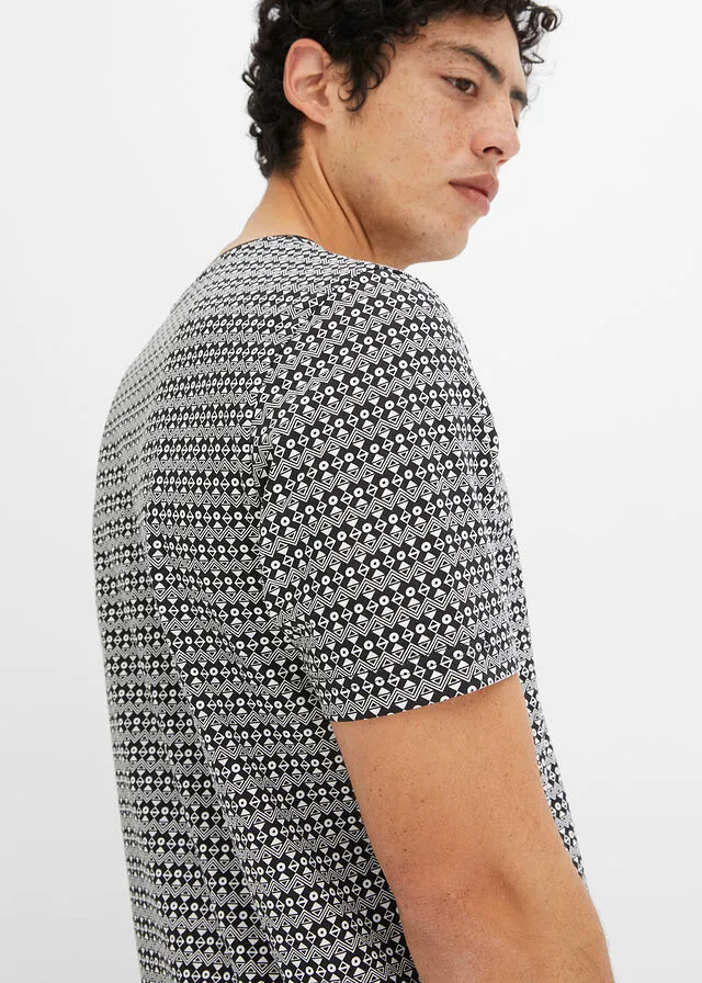 CAMISETA CON CUELLO HENLEY NEGROBLANCO LANA