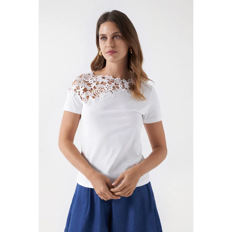 CAMISETA CON DETALLE DE ENCAJE MUJER SALSA