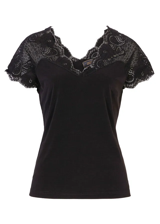 Camiseta con encaje Negro