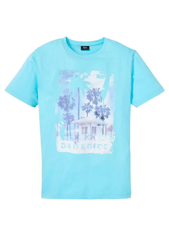 Camiseta con estampado gráfico informal y corte cómodo Celeste con estampado gráfico