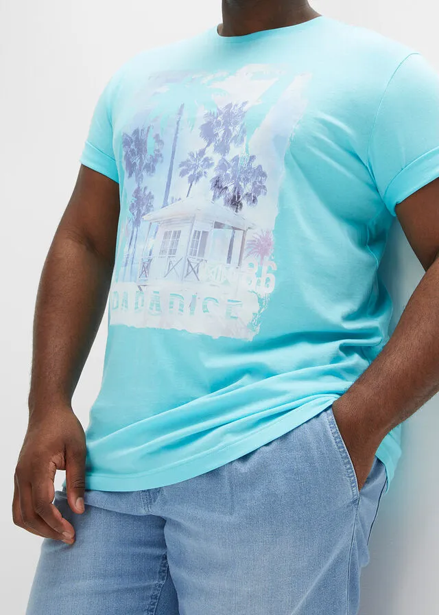 Camiseta con estampado gráfico informal y corte cómodo Celeste con estampado gráfico