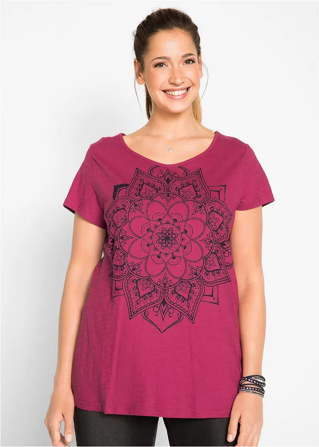 Camiseta de hilo flameado de manga corta Morado con estampado gráfico