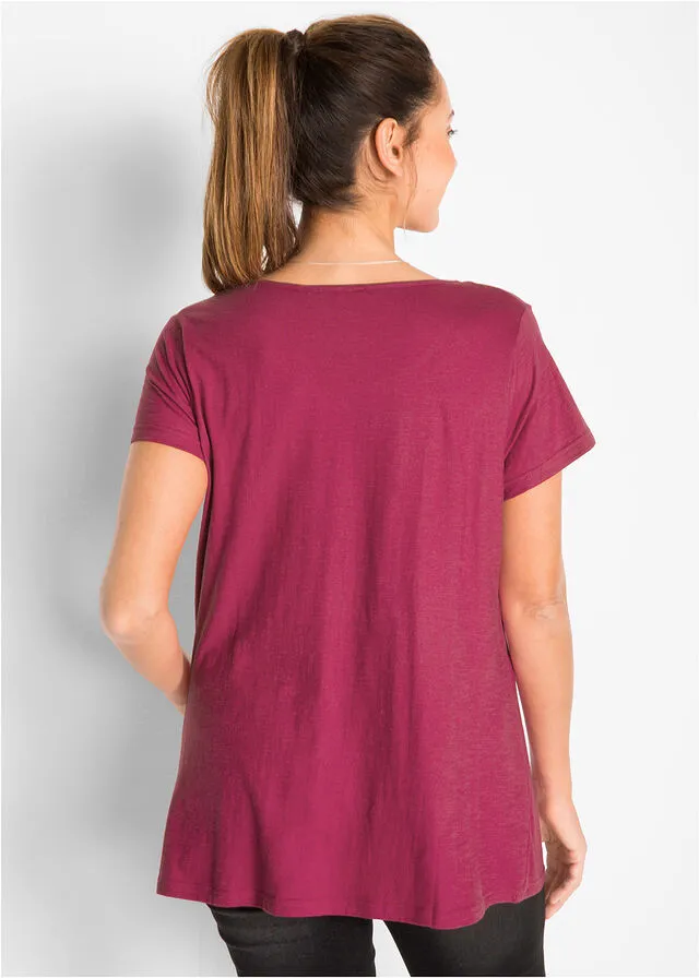 Camiseta de hilo flameado de manga corta Morado con estampado gráfico