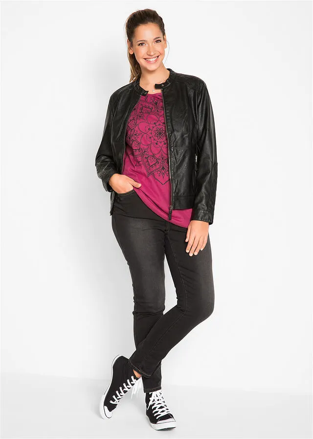 Camiseta de hilo flameado de manga corta Morado con estampado gráfico