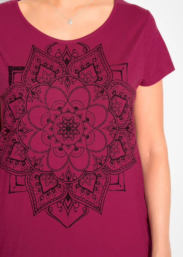 Camiseta de hilo flameado de manga corta Morado con estampado gráfico