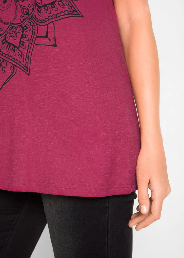 Camiseta de hilo flameado de manga corta Morado con estampado gráfico