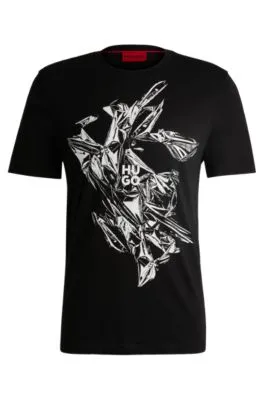 Camiseta de punto de algodón con logo apilado y diseño gráfico estampado