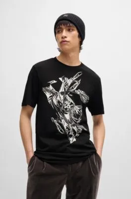 Camiseta de punto de algodón con logo apilado y diseño gráfico estampado