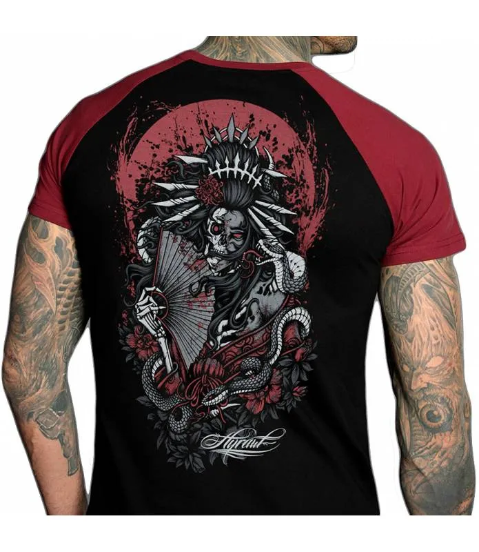 CAMISETA MANGA CORTA HOMBRE DEAD GEISHA NEGRA Y ROJA HYRAW SP24M10
