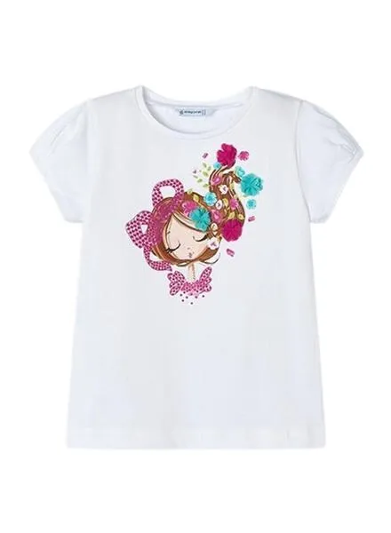 Camiseta Mayoral Aplicaciones Blanco Fucsia Niña