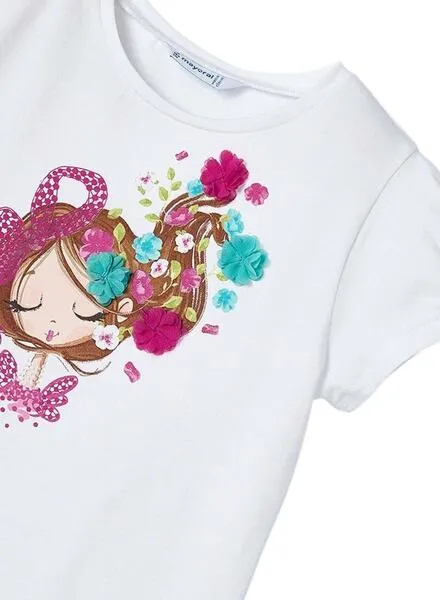 Camiseta Mayoral Aplicaciones Blanco Fucsia Niña