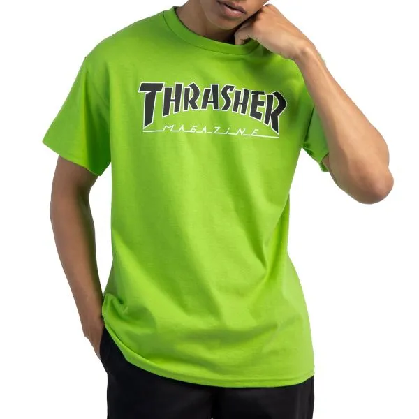 CAMISETA THRASHER MAGAZINE HOMBRE OUTLINED TSHIRT MANGA CORTA REF. 145171 LOGO PECHO VERDE LIMA/NEGRO