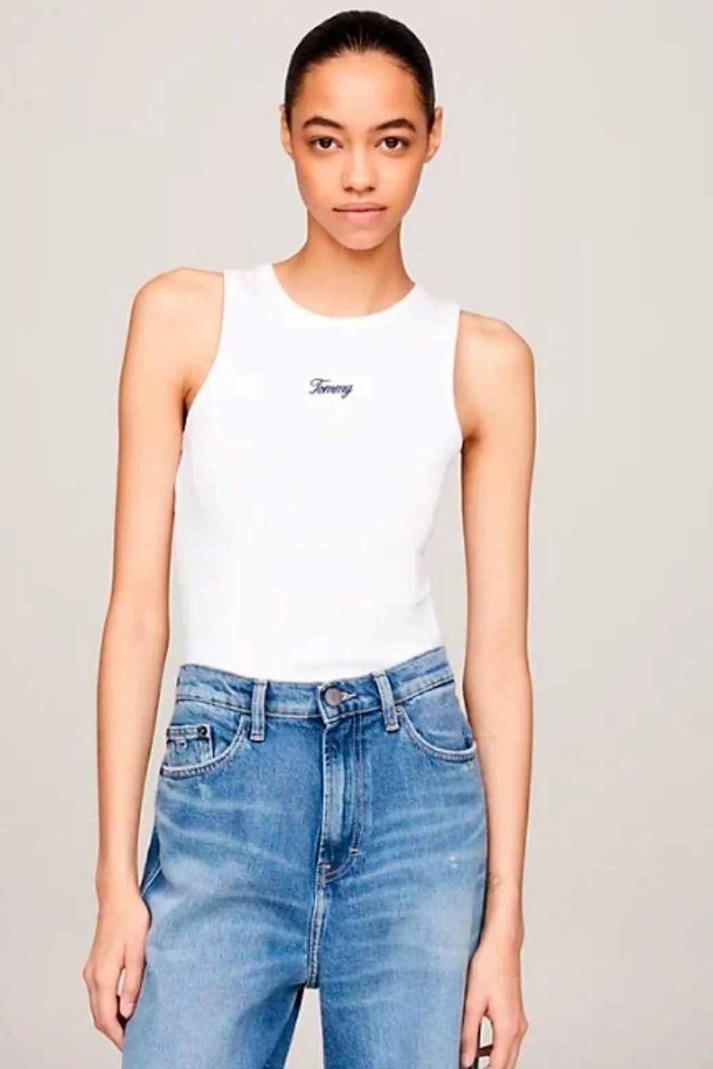 Camiseta Tommy Jeans Slim Script Tank Blanca