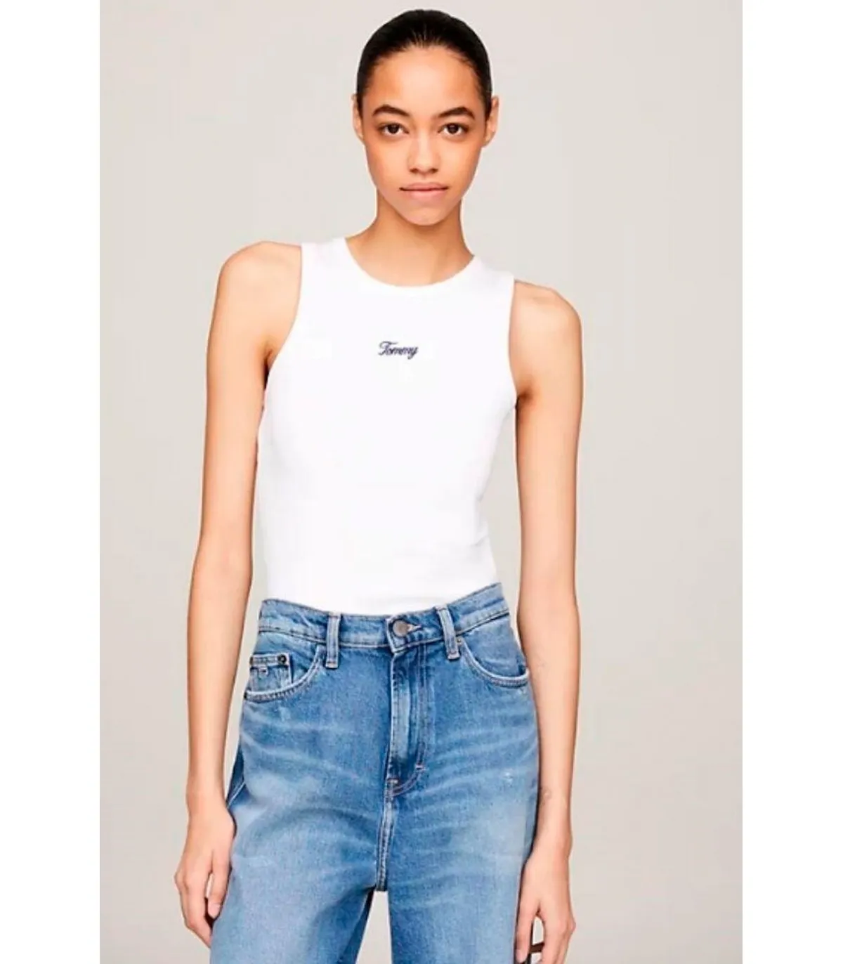 Camiseta Tommy Jeans Slim Script Tank Blanca