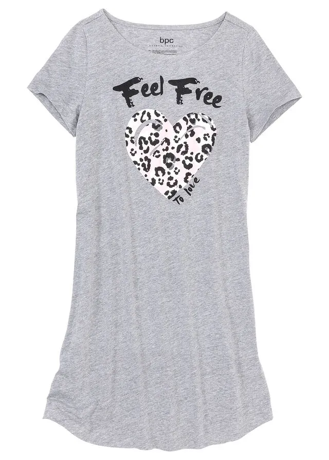 Camisón Gris jaspeado con estampado rosa