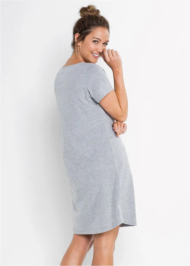 Camisón Gris jaspeado con estampado rosa