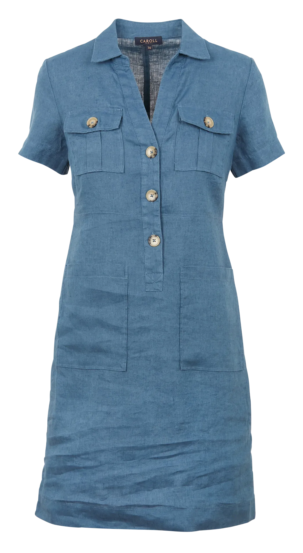 CAROLL LAUREB  VESTIDO CORTO DE LINO CON CUELLO CLáSICO EN AZUL