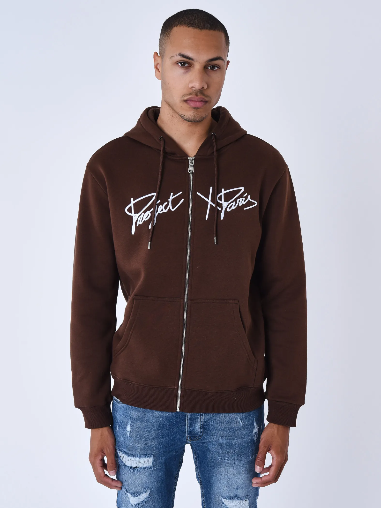 Chaqueta con cremallera y capucha Origin con bordado