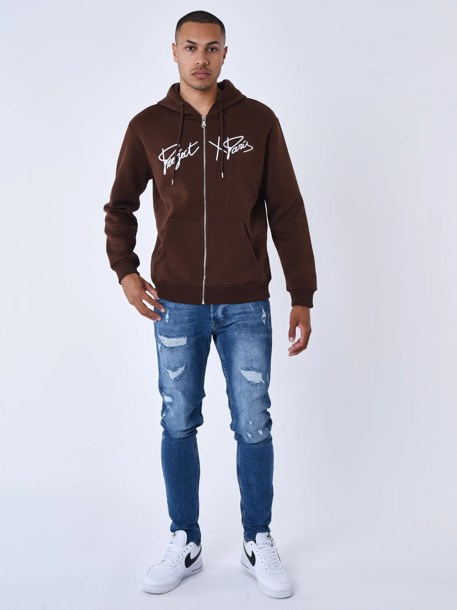 Chaqueta con cremallera y capucha Origin con bordado