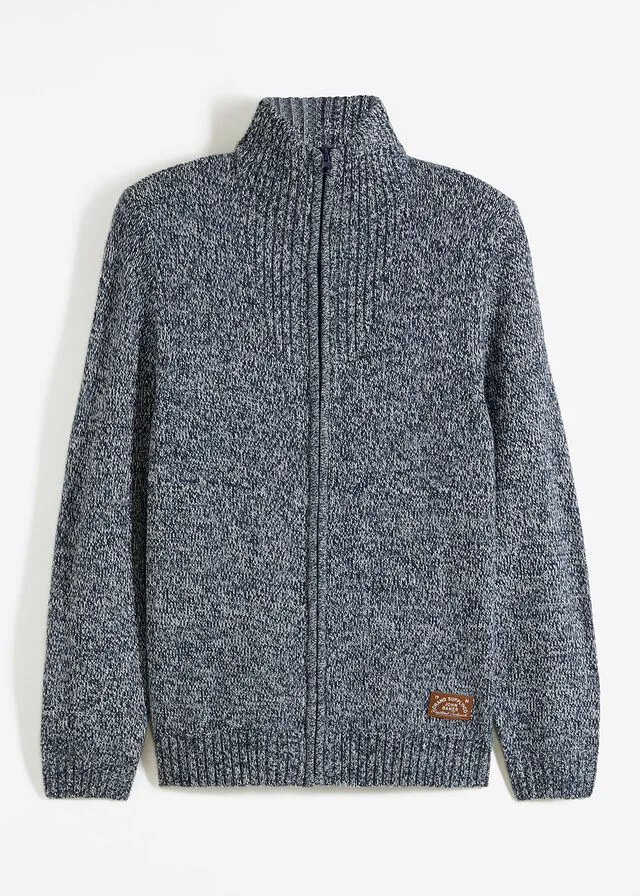 Chaqueta de punto con cuello alto azul marino/blanco lana moteado