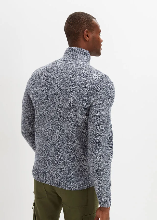Chaqueta de punto con cuello alto azul marino/blanco lana moteado