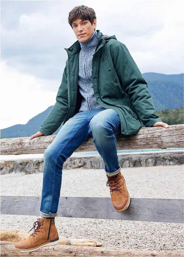 Chaqueta de punto con cuello alto azul marino/blanco lana moteado