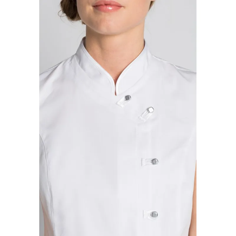 CHAQUETA LABORAL DE MUJER BLANCA CRUZADA CON BOTONES CUADRADOS DYNEKE